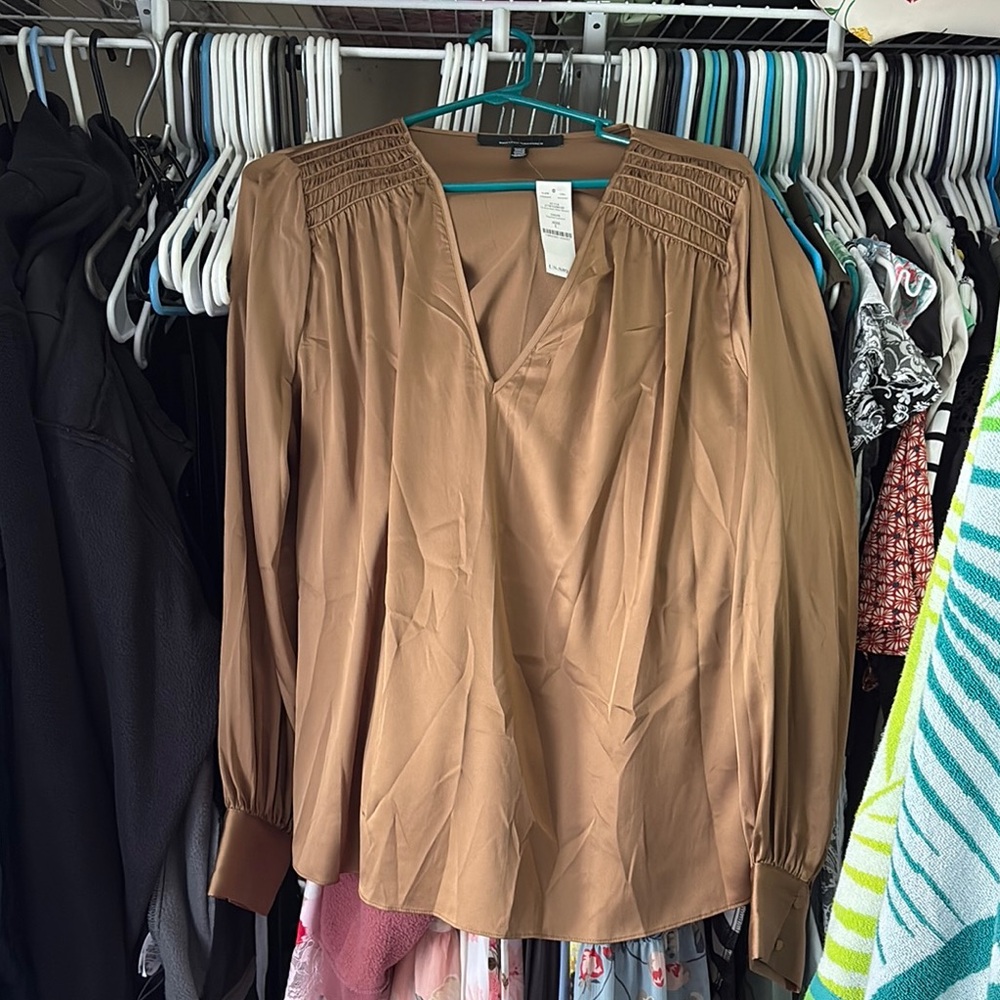 White House Black Market Brown Smocked Long Sleeve Blouse bundle!!